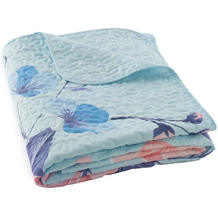 The Lakeside Collection Live Laugh Love Floral Blue and Pink Polyester Quilt, Full/Queen