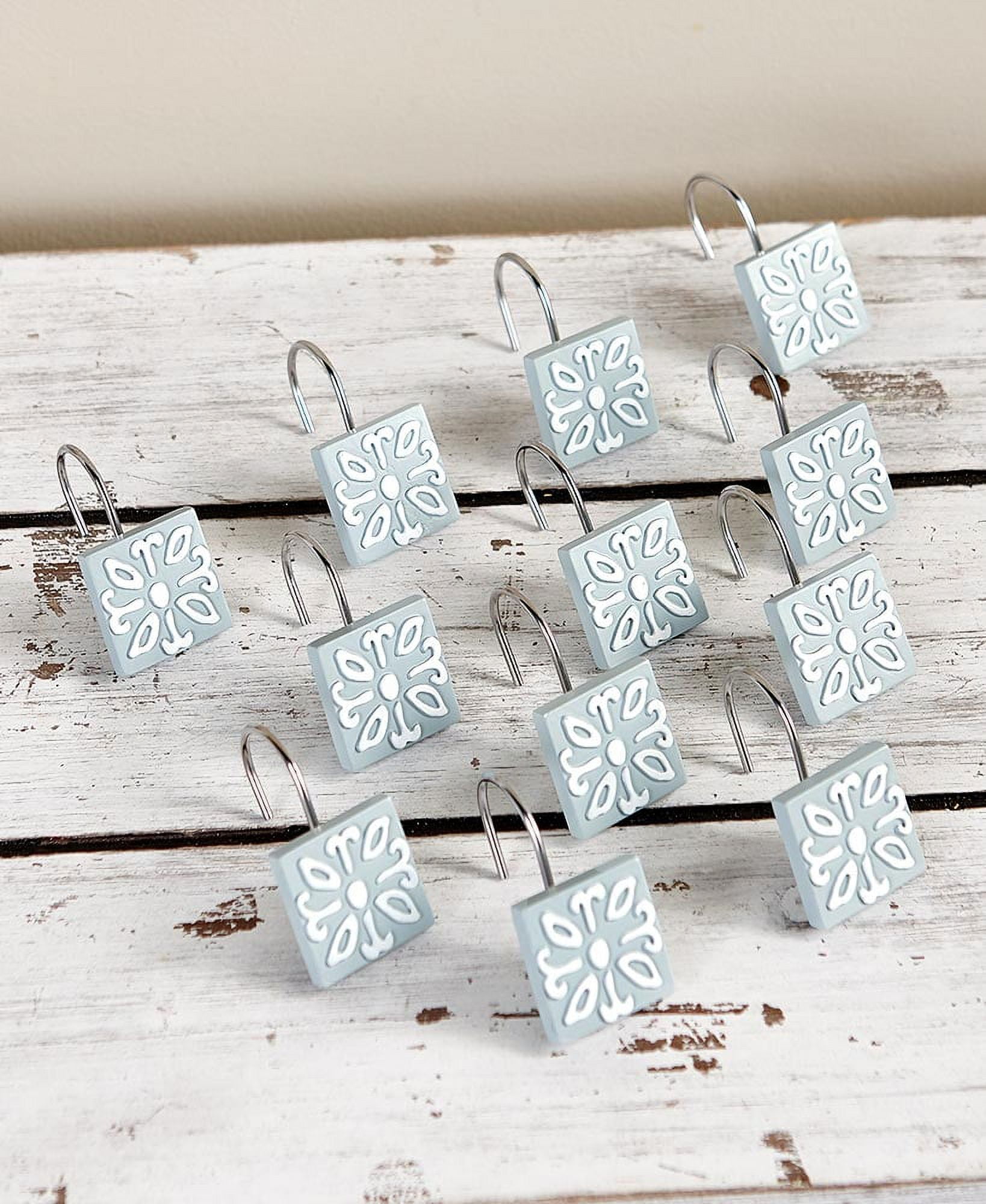 Vintage Blue and White Ceramic Shower Curtain Hooks Set of 12