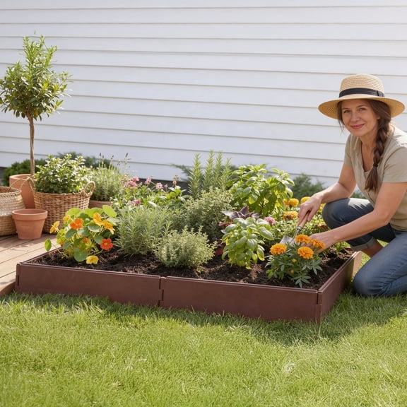 The Lakeside Collection Outdoor Raised Garden Bed for Vegetables, Herbs, Flowers - Customizable Large Wooden Planter Box Kit for Grass, Yard, Lawn