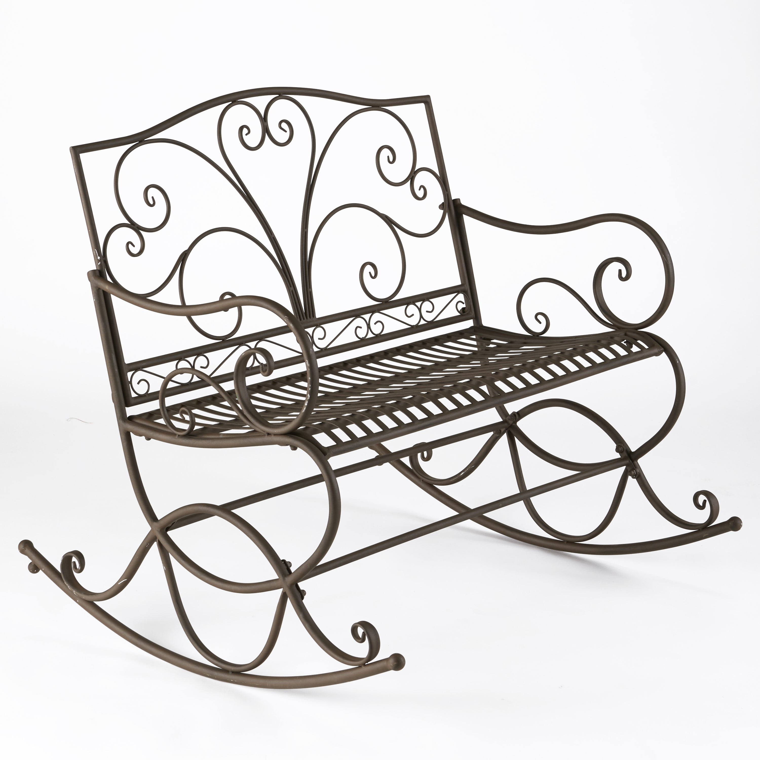 The Lakeside Collection Decorative Wrought Iron Rocking Bench for Patio