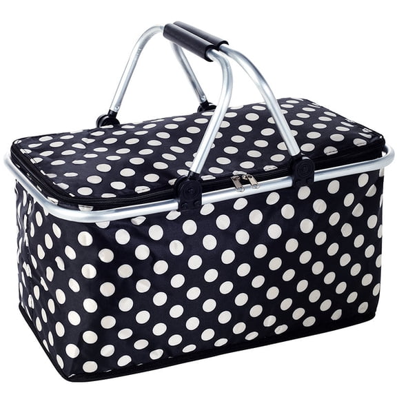 The Lakeside Collection Polka Dots Insulated Polyester and Aluminum Picnic Basket