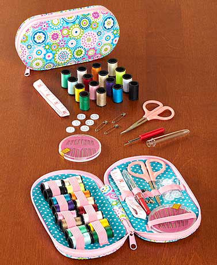 The Lakeside Collection Set of 2 Lt Blue Floral OntheGo Sewing Kits