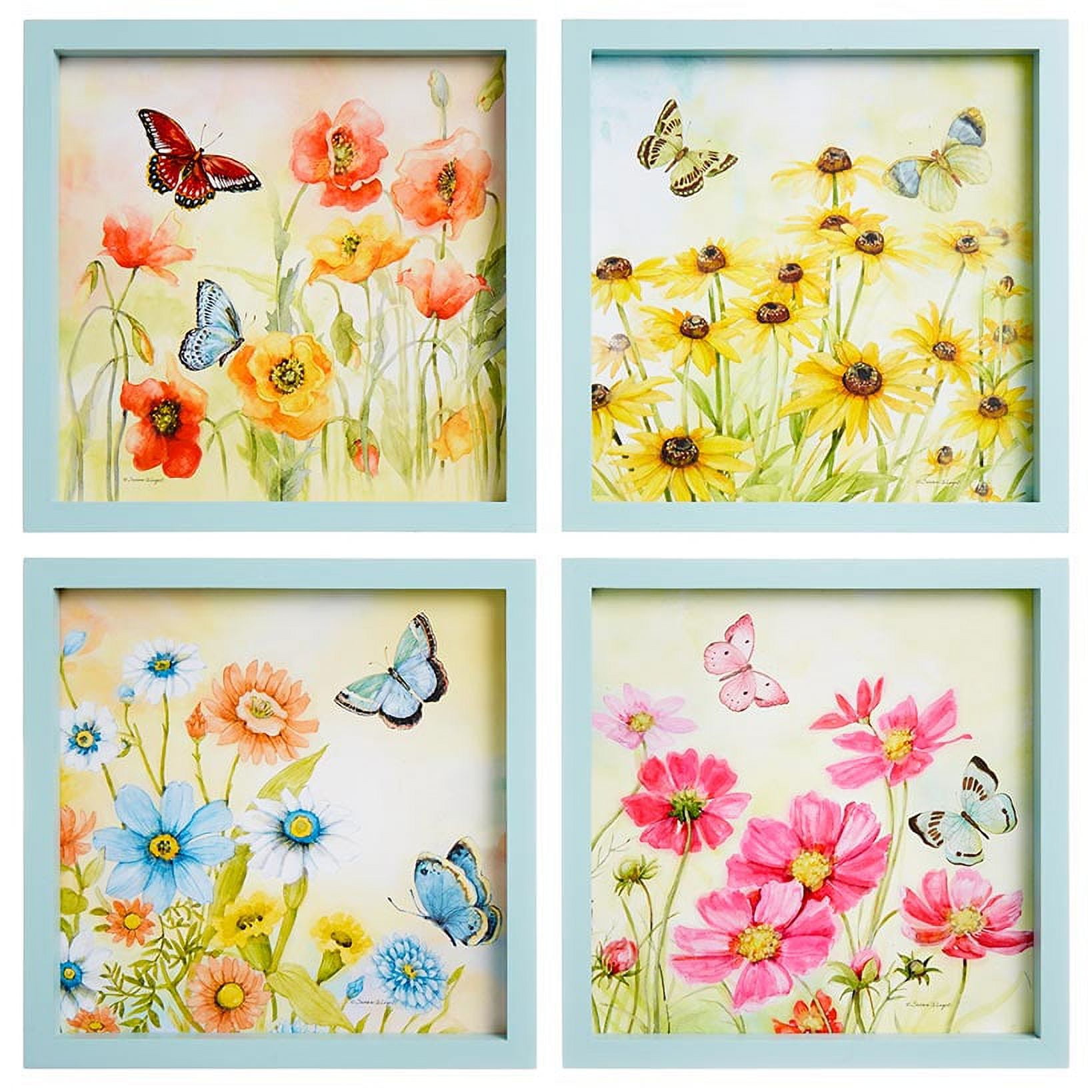 Pastel Botanical Butterfly Screen Print Art Set