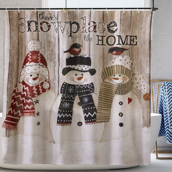 The Lakeside Collection Snowman Shower Curtain with Retro Winter Print Snowplace Like Home Retro Bathroom Accessory Sets 72x72in