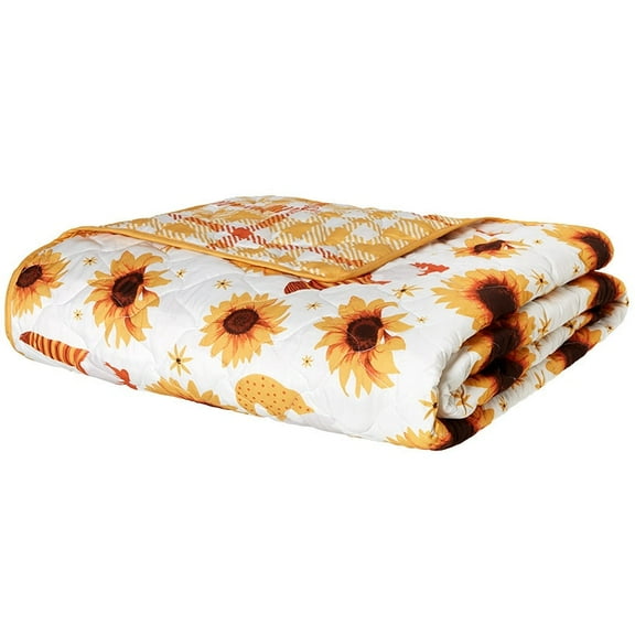The Lakeside Collection Sunflower Plaid Polyester Quilt, Full/Queen - Reversible
