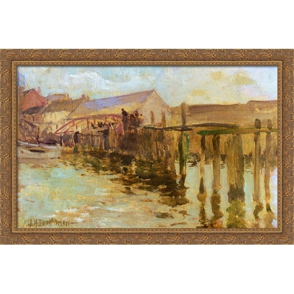 The Landing, Newport 40x28 Large Gold Ornate Wood Framed Canvas Art by John Henry Twachtman
