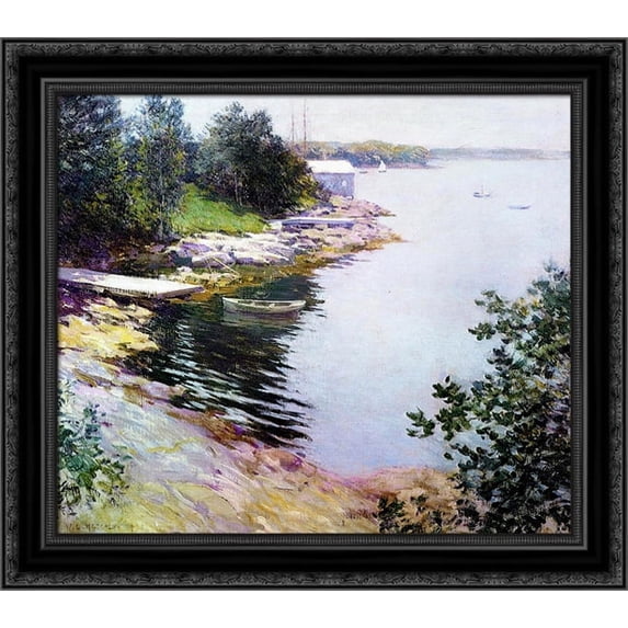 The Landing Place 20x20 Black Ornate Wood Framed Canvas Art by Metcalf, Willard