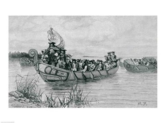 The Landing of Cadillac illustration from The City of the Strait Canvas Art - Howard Pyle (24 x 18)