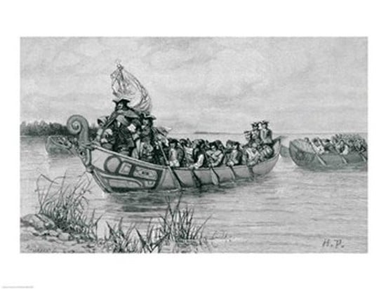The Landing of Cadillac illustration from The City of the Strait Canvas Art - Howard Pyle (36 x 24)