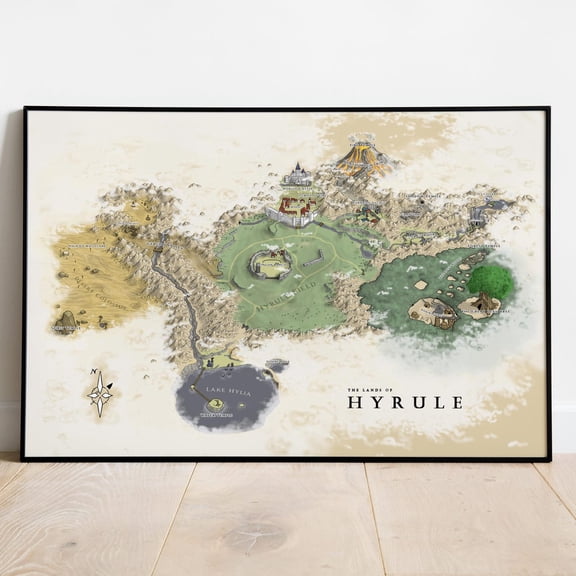 The Lands Of Hyrule Map The Legend Of Zelda Wall Art Rolled Print, Unframed Poster