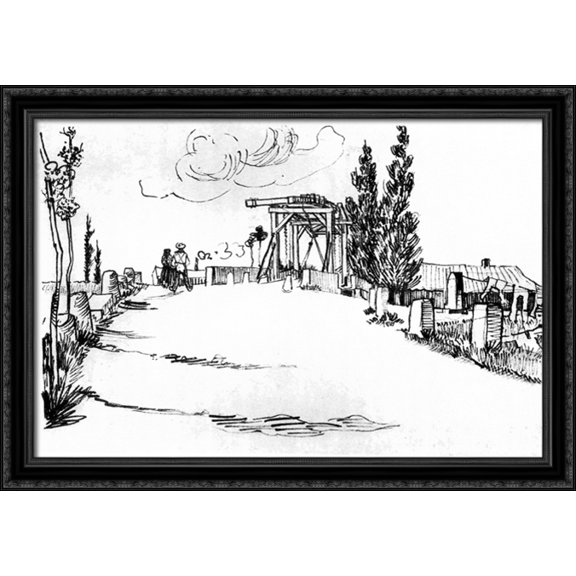 The Langlois Bridge at Arles 28x28 Large Black Ornate Wood Framed Canvas Art by Vincent van Gogh