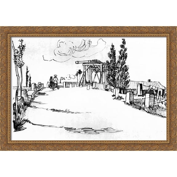 The Langlois Bridge at Arles 28x28 Large Gold Ornate Wood Framed Canvas Art by Vincent van Gogh