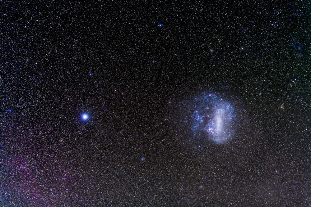 The Large Magellanic Cloud and bright star Canopus Canvas Art - Alan DyerStocktrek Images (18 x 12)