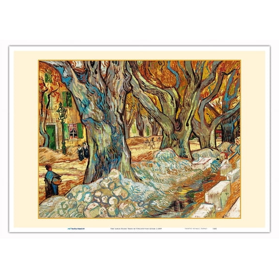 The Large Plane Trees (Road Menders at Saint-Rémy) - From an Original Color Painting by Vincent van Gogh - Master Art Print 10in x 14in
