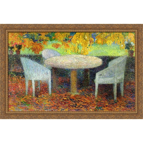 The Large Stone Table under the Chestnut Street at Marquayrol 40x26 Large Gold Ornate Wood Framed Canvas Art by Henri Martin