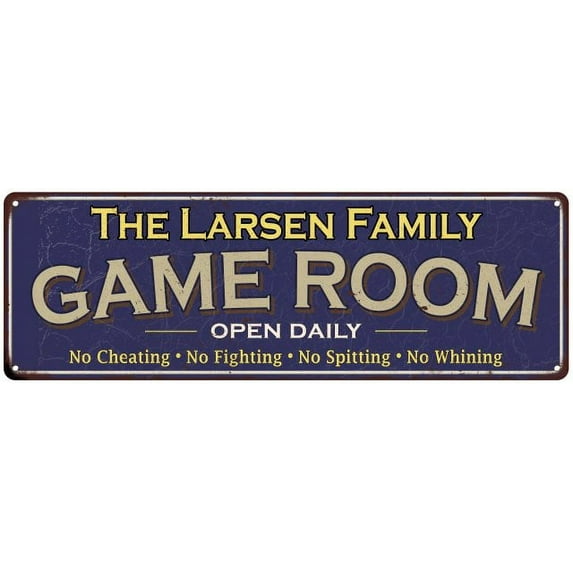 The Larsen Family Gift Blue Game Room Metal 6x18 Sign 206180037518
