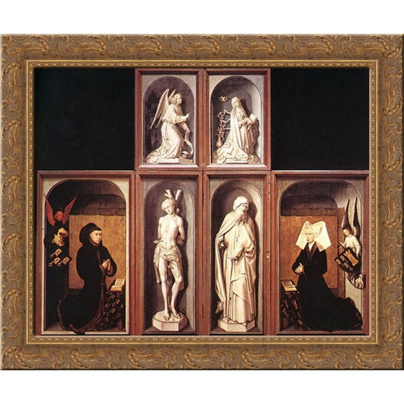 The Last Judgement Polyptych ' reverse side 23x20 Gold Ornate Wood Framed Canvas Art by Weyden, Rogier van der