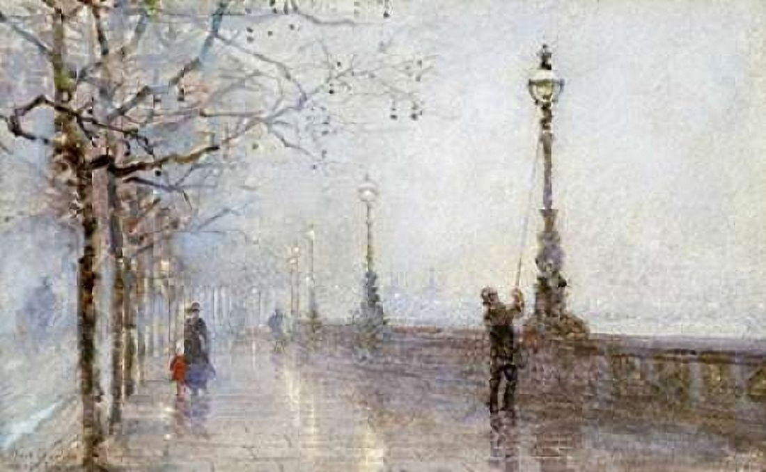 The Last Lamp Thames Embankment Canvas Art - Rose Maynard Bartom (24 x 36)