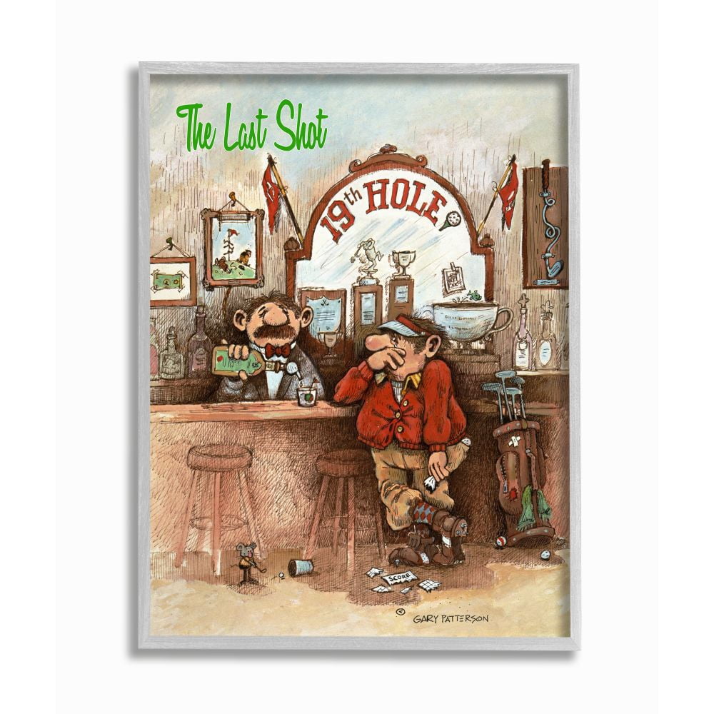 The Last Shot Funny Golf Cartoon Sports Design Gray Farmhouse Rustic Framed Giclee Texturized Art by Gary Patterson