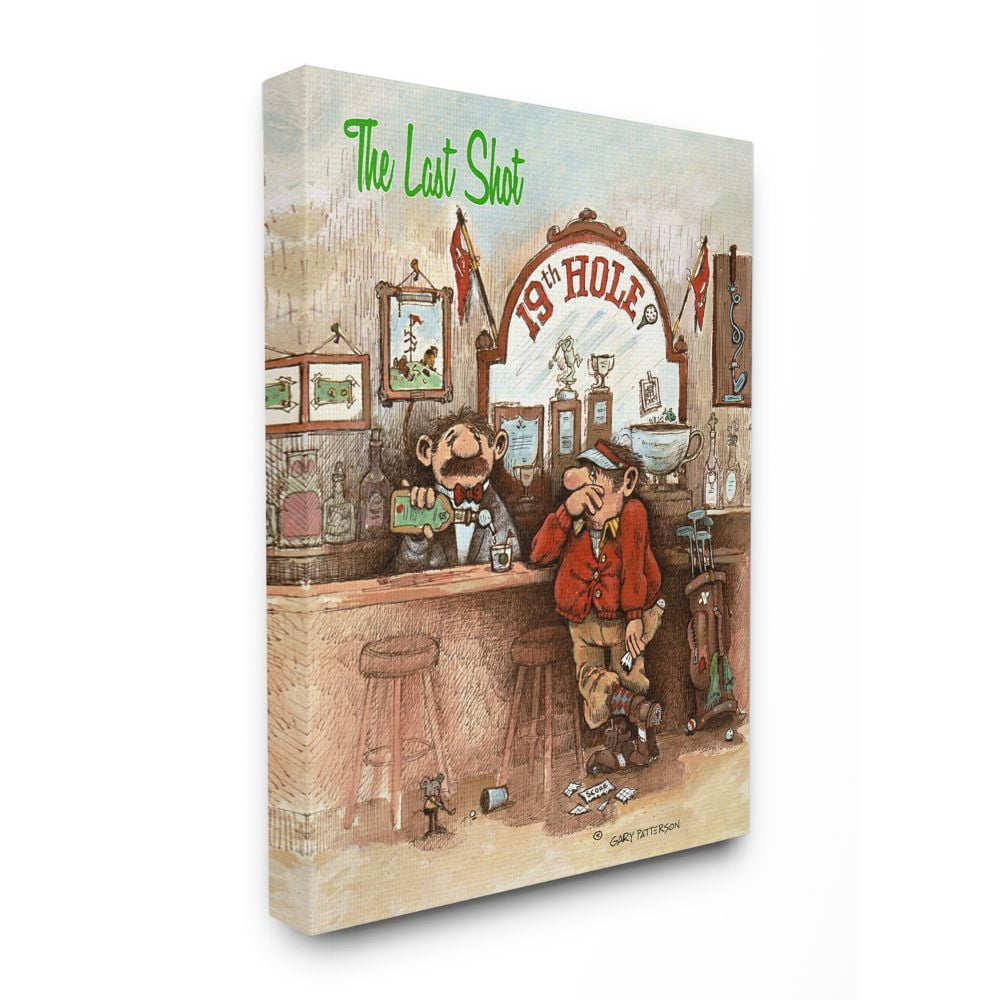 The Last Shot Funny Golf Cartoon Sports Design Oversized Stretched Canvas Wall Art by Gary Patterson