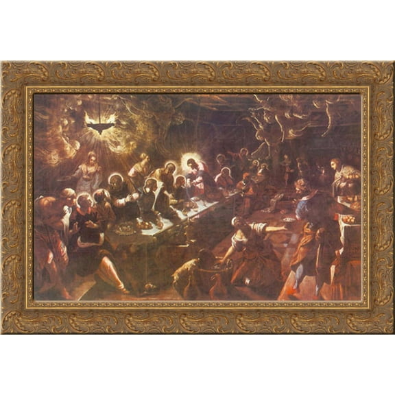 The Last Supper 24x18 Gold Ornate Wood Framed Canvas Art by Tintoretto, Jacopo Robusti
