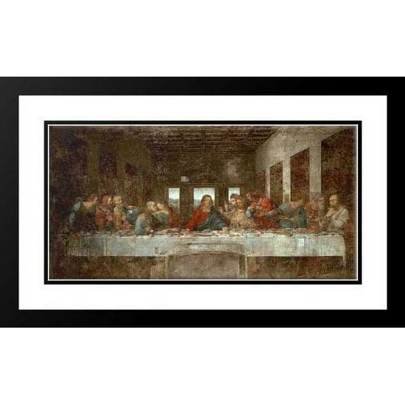The Last Supper - Before Restoration 25x29 Framed and Double Matted Art Print by Da Vinci, Leonardo