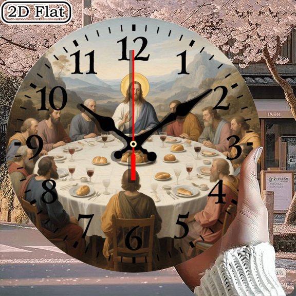 The Last Supper Circular Wall Clock, Religious Jesus and Disciples Art Print, 10x10 Inch Round Decorative Timepiece, 1pc, Battery Not Included