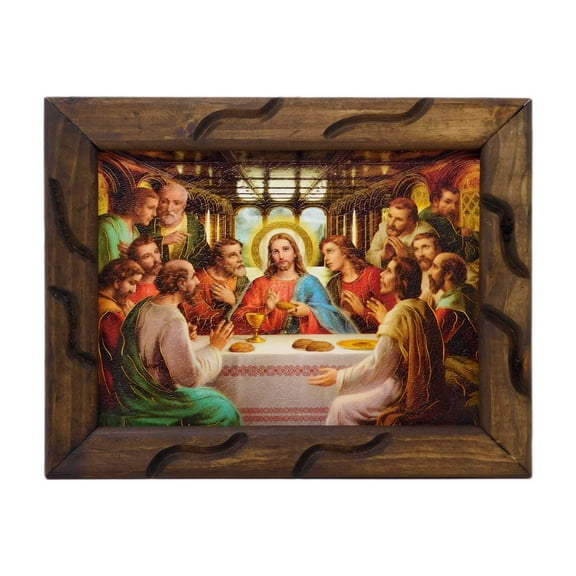 The Last Supper - DaVinci, Oil Painting Style - 10" x 12 Rustic Frame Catholic | La Ultima Cena - Cuadro Rustico