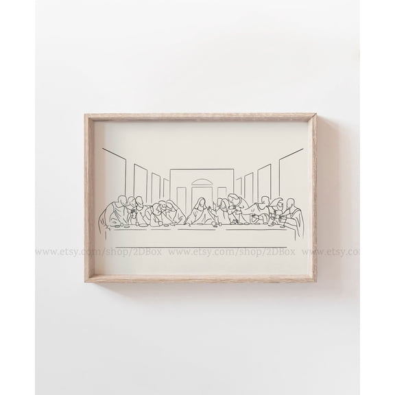 The Last Supper Line Art, Jesus Line Art, Christian Wall Art, Modern Religious Print, Beige Apartment Decor, kitchen wall decor Unframed Paper Print