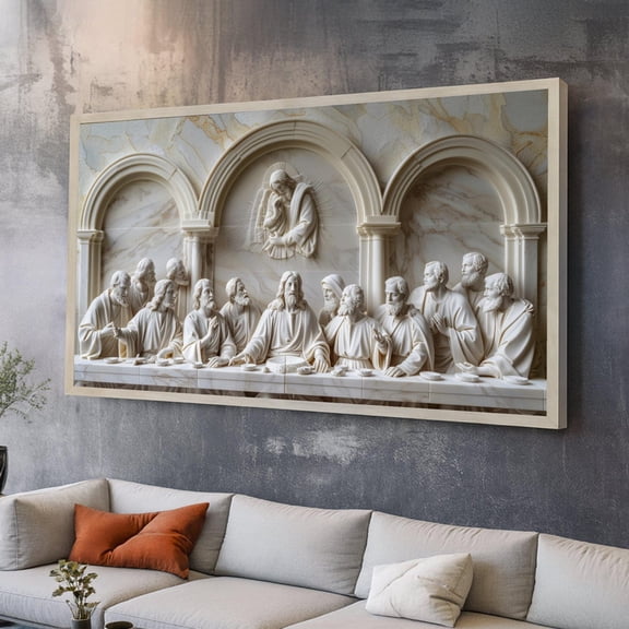 The Last Supper Marble Sculpture Print, Unframed Paper Poster 8x10in