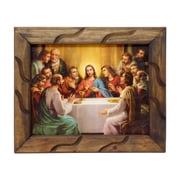 The Last Supper, Oil Painting Style - 10" x 12  Rustic Frame Catholic | La Ultima Cena - Cuadro Rustico