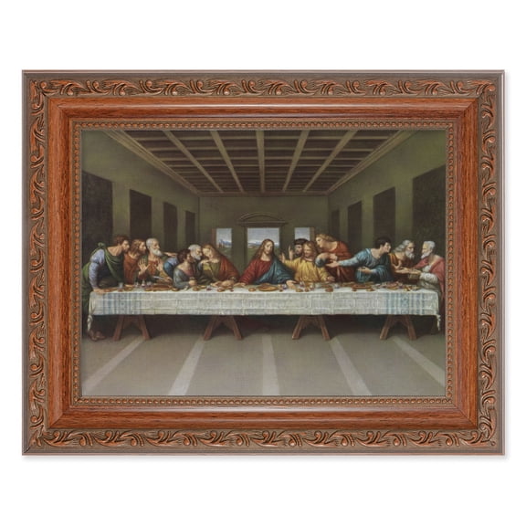 The Last Supper Picture Framed Wall Art Decor Medium, Antiqued Dark Mahogany Finished Frame with Acanthus-Leaf Detail