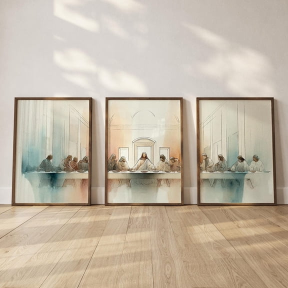 The Last Supper Triptych Christian Wall Art Religious Home Decor Set 3 Unframed Paper Print 8x12