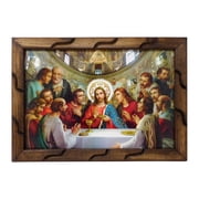 The Last Supper - Vatican, Oil Painting Style - 13" x 18  Rustic Frame Catholic | La Ultima Cena - Cuadro Rustico