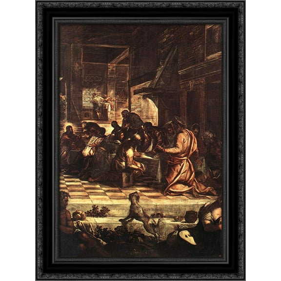The Last Supper [detail: 1] 19x24 Black Ornate Wood Framed Canvas Art by Tintoretto, Jacopo Robusti