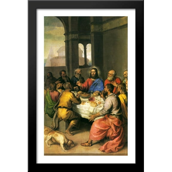The Last Supper [detail] 26x40 Large Black Wood Framed Print Art by Titian