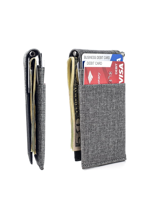 The Latcher Minimalist Wallet by Dockem: Slim and Versatile with optional Card Case Companion (Grey Luxe Canvas Style Synthetic Leather) - Grey Luxe