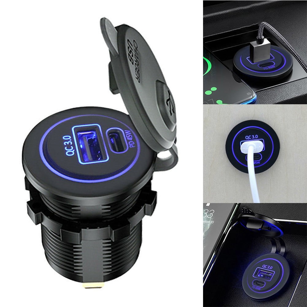 The Latest 12V PD USB-C ,45W Car USB Charger QC3.0 Fast Charge For Phone ,Laptop
