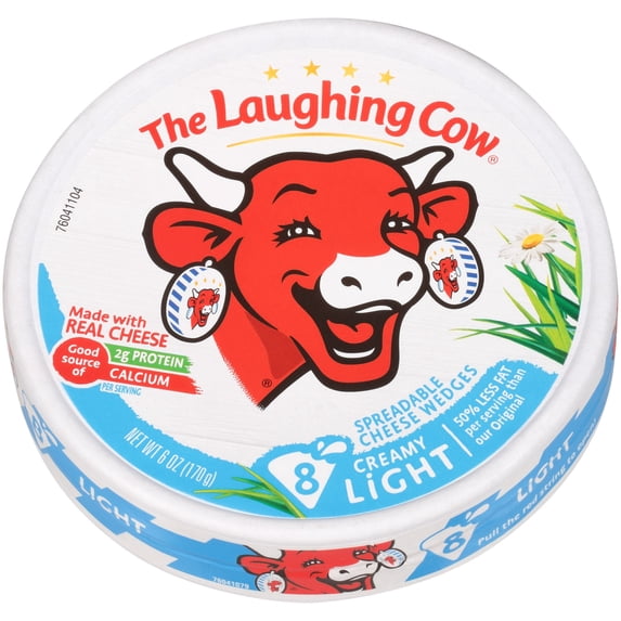 The Laughing Cow Creamy Light Spreadable Cheese Wedge, Refrigerated, 6oz, Round Canister