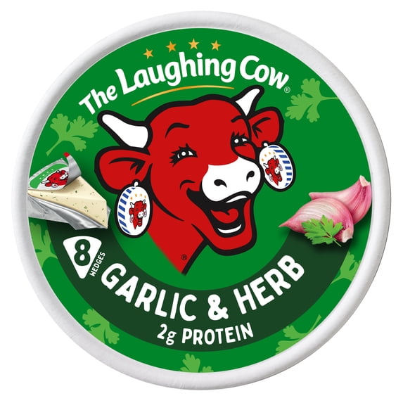 The Laughing Cow Garlic and Herb Spreadable Cheese Wedge, 5.4 oz Box. Refrigerated