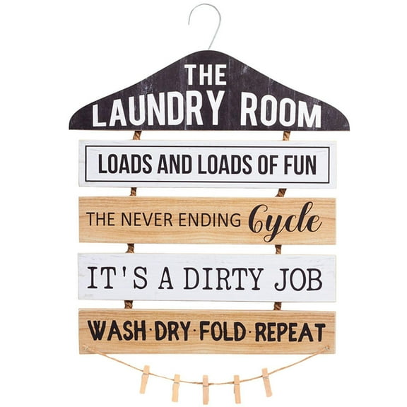 Laundry Room Decor with Rustic Safety Pins Tip Jar and Humorous Sign - Sign with Clothespin Holder