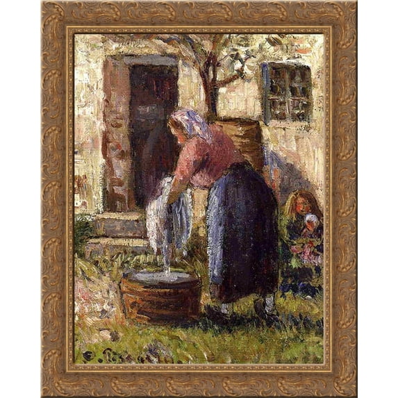 The Laundry Woman 20x24 Gold Ornate Wood Framed Canvas Art by Pissarro, Camille