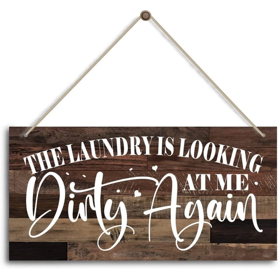 The Laundry is Looking at Me Dirty Again Sign, Laundry Room Decor, Funny Wooden Farmhouse Decoration for Home, Laundry Room Wall Decor 10x5 Inch