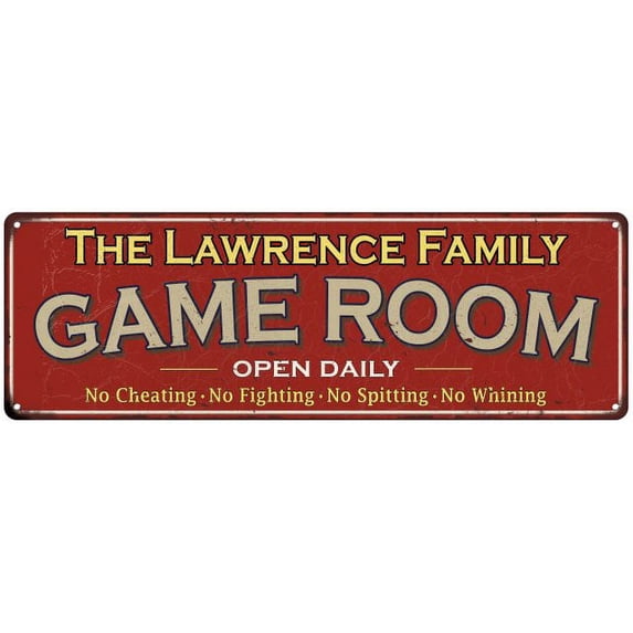 The Lawrence Family Red Game Room Metal 6x18 Sign 106180038853
