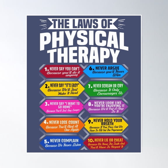 The Laws Of Physical Therapy Awesome Therapist Poster Wall Art, Modern Wall Decor, 24x36 UNFRAMED