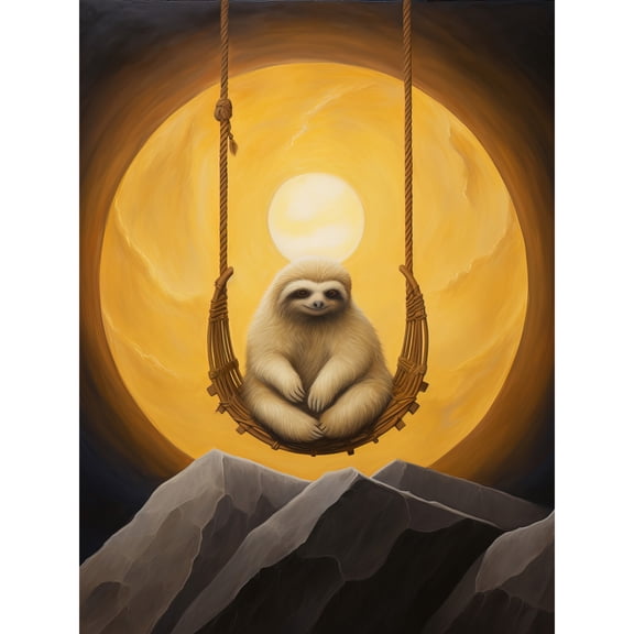 The Lazy Overlord Sloth at Full Moon Abstract Surrealist Painting Large Wall Art Poster Print Thick Paper 18X24 Inch