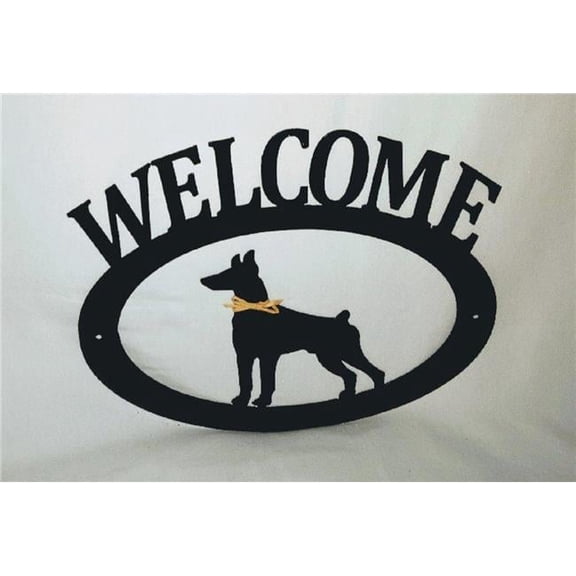 The Lazy Scroll  Doberman Pinscher Metal Welcome Sign