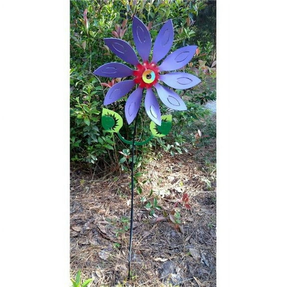 The Lazy Scroll Kinetic Metal Yard Art Garden Flower Motion Spinner, Teal & Yellow