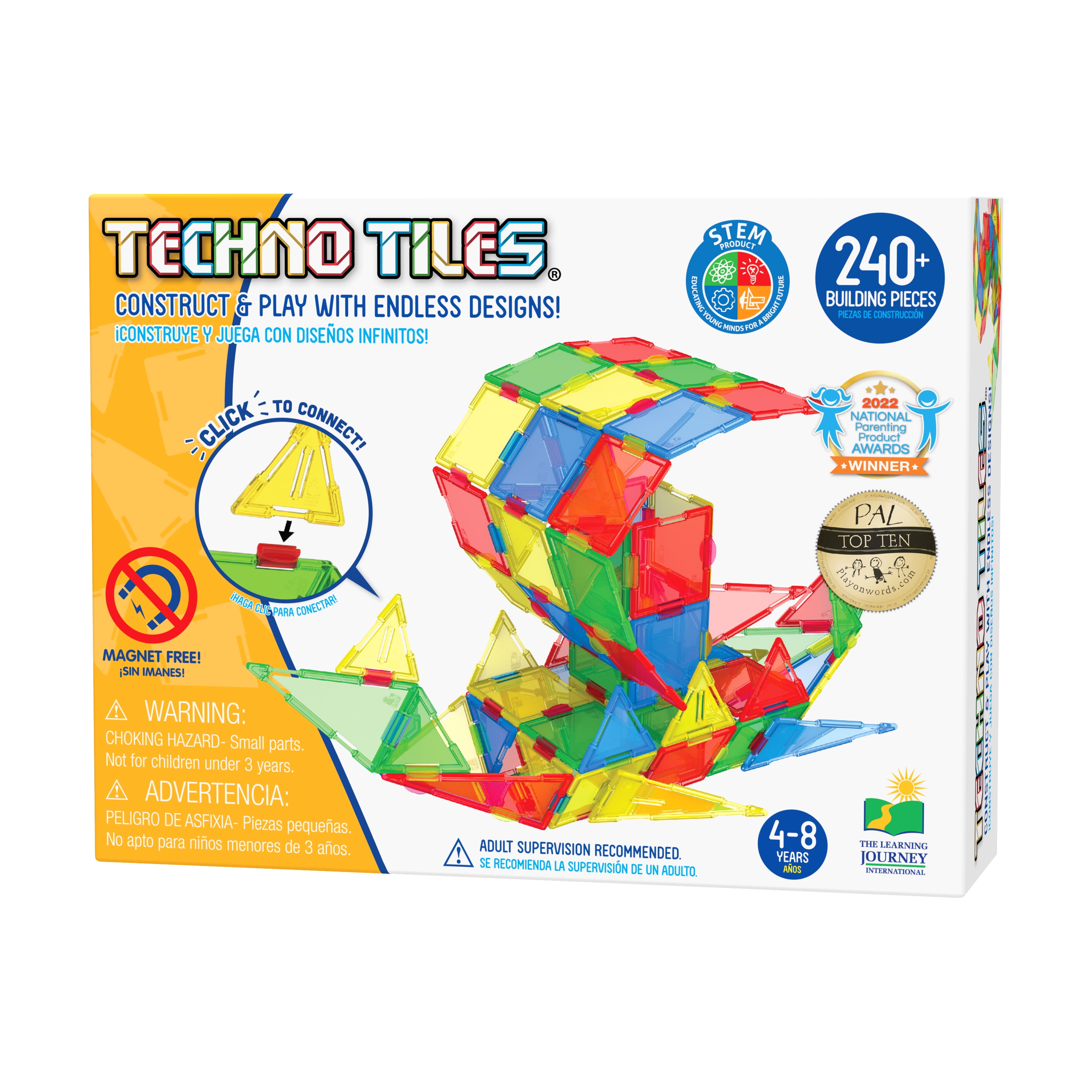 The Learning Journey Techno Tiles - Geometric Snap u0026 Build Tiles: Primary  Colors: 240+ Pcs - Walmart.com