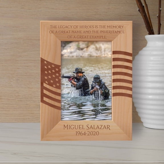 The Legacy Of Heroes Is The Memory Of A Great Name And The Inheritance Of A Great Example Personalized Wooden Frame 4" x 6" Brown (Vertical)